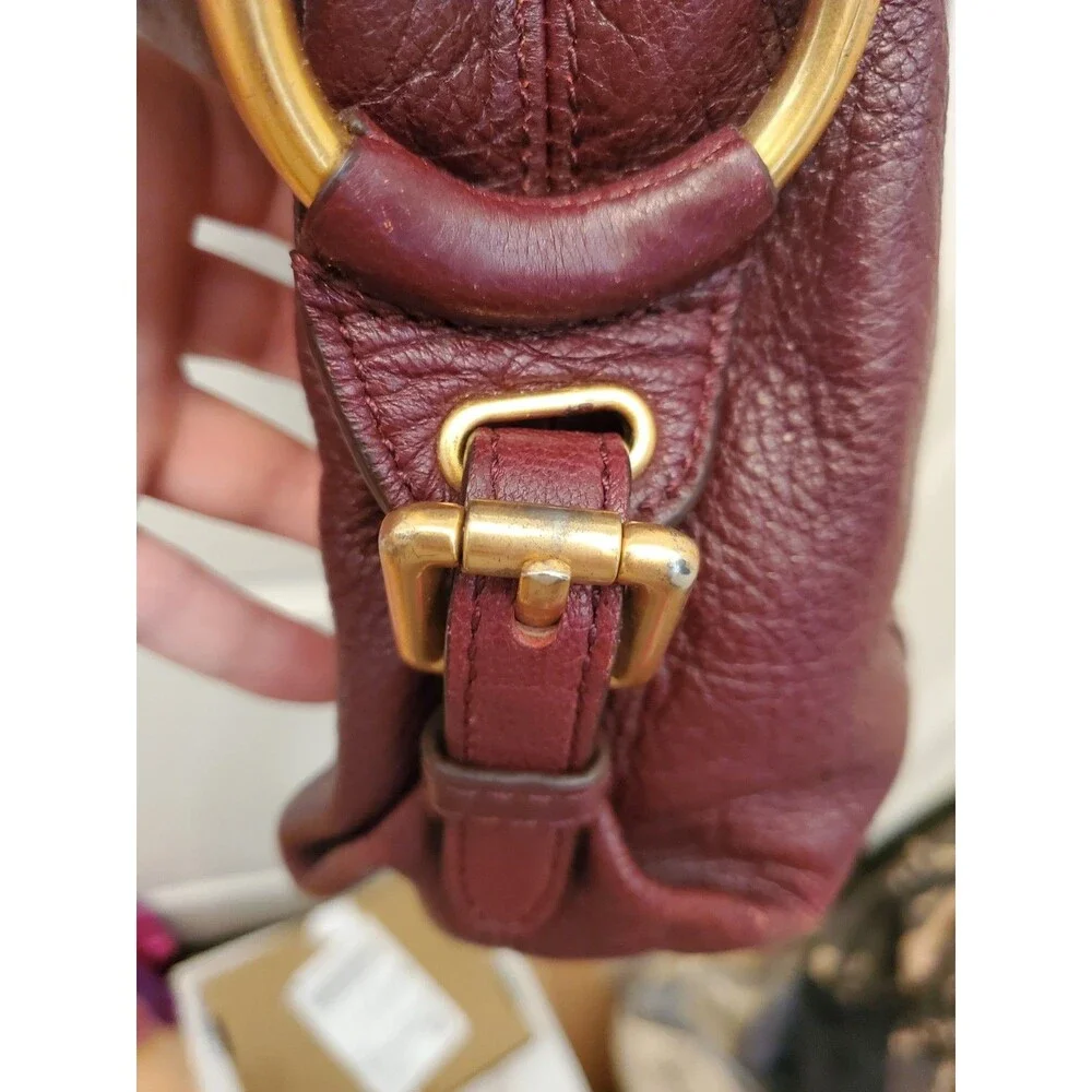Michael Kors Burgundy Leather Slouchy Shoulder Bag Hobo Chain Gold Charm Purse